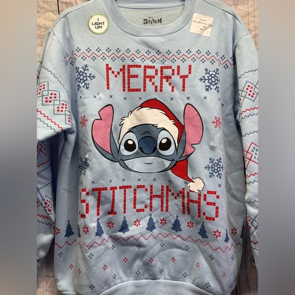 Stitch Disney Light up Christmas Crewneck Sweater XL NWT - Picture 4 of 6